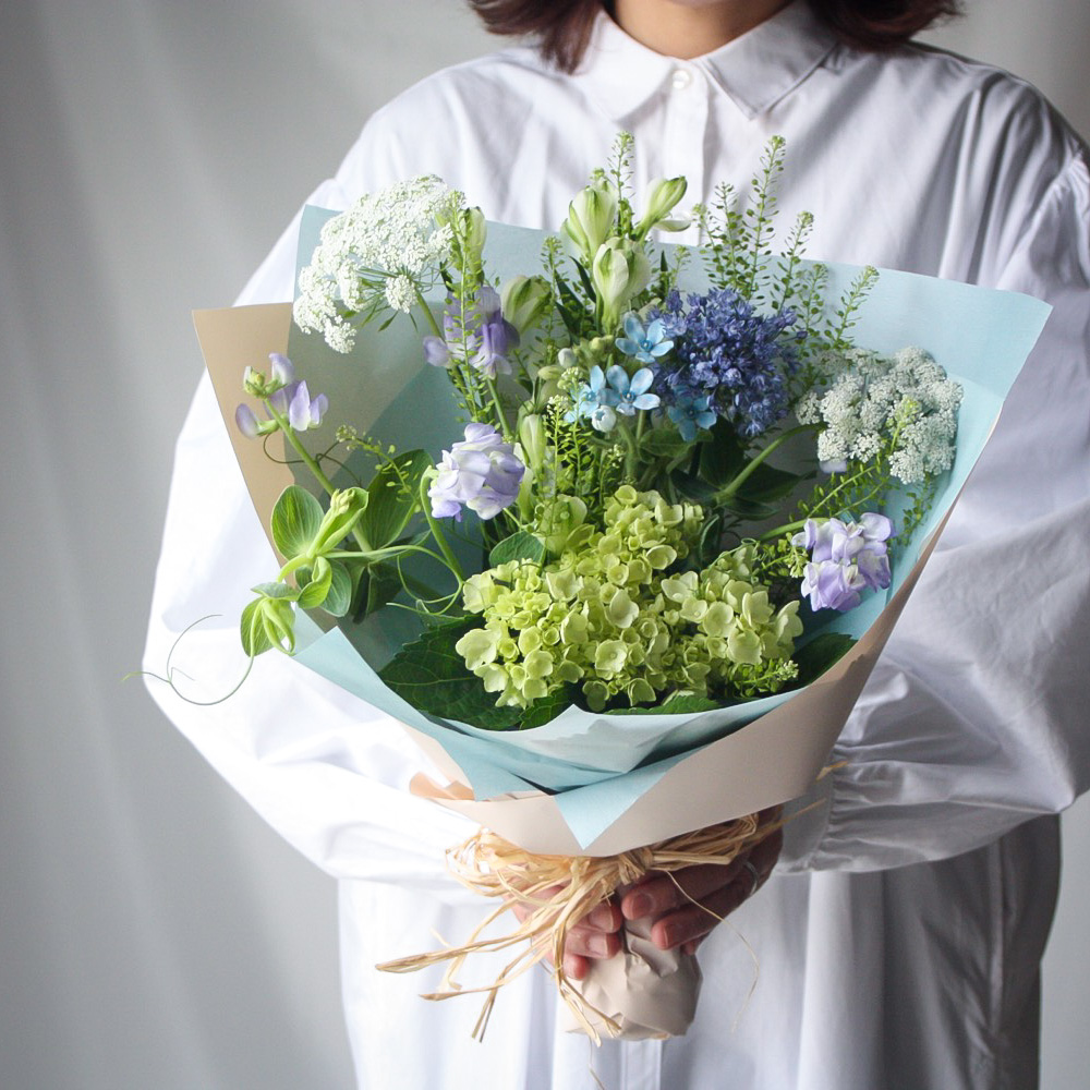 【初夏の花束】さわやかブルーとフレッシュグリーン■SSサイズ/送料込み＋クール便¥330※期間限定