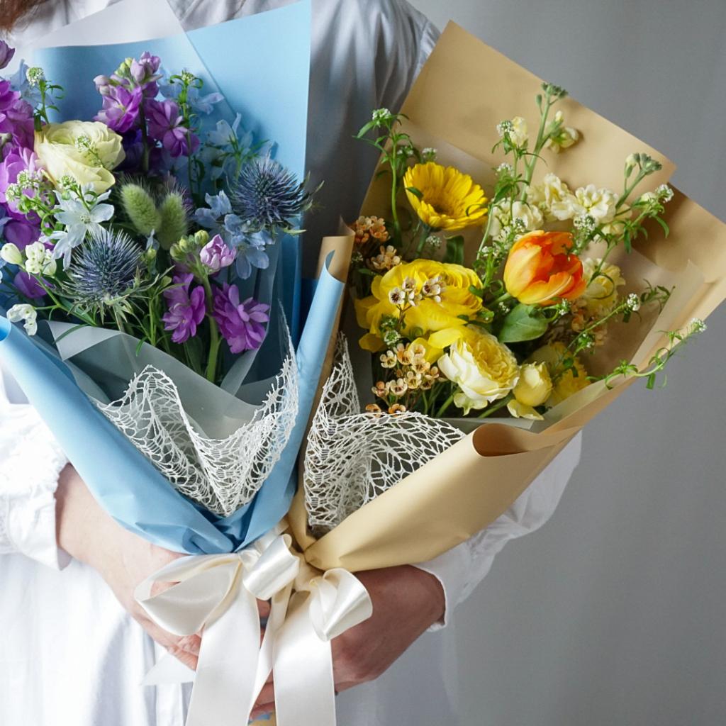 【季節の花束】華やかラッピング/おまかせイエロー■SSサイズ/送料込み