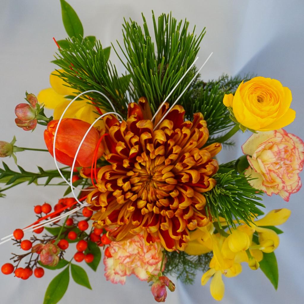 【お正月アレンジ】イエロー×オレンジ■信楽焼の器/送料込み※着日指定なしのご注文で29日のお届け