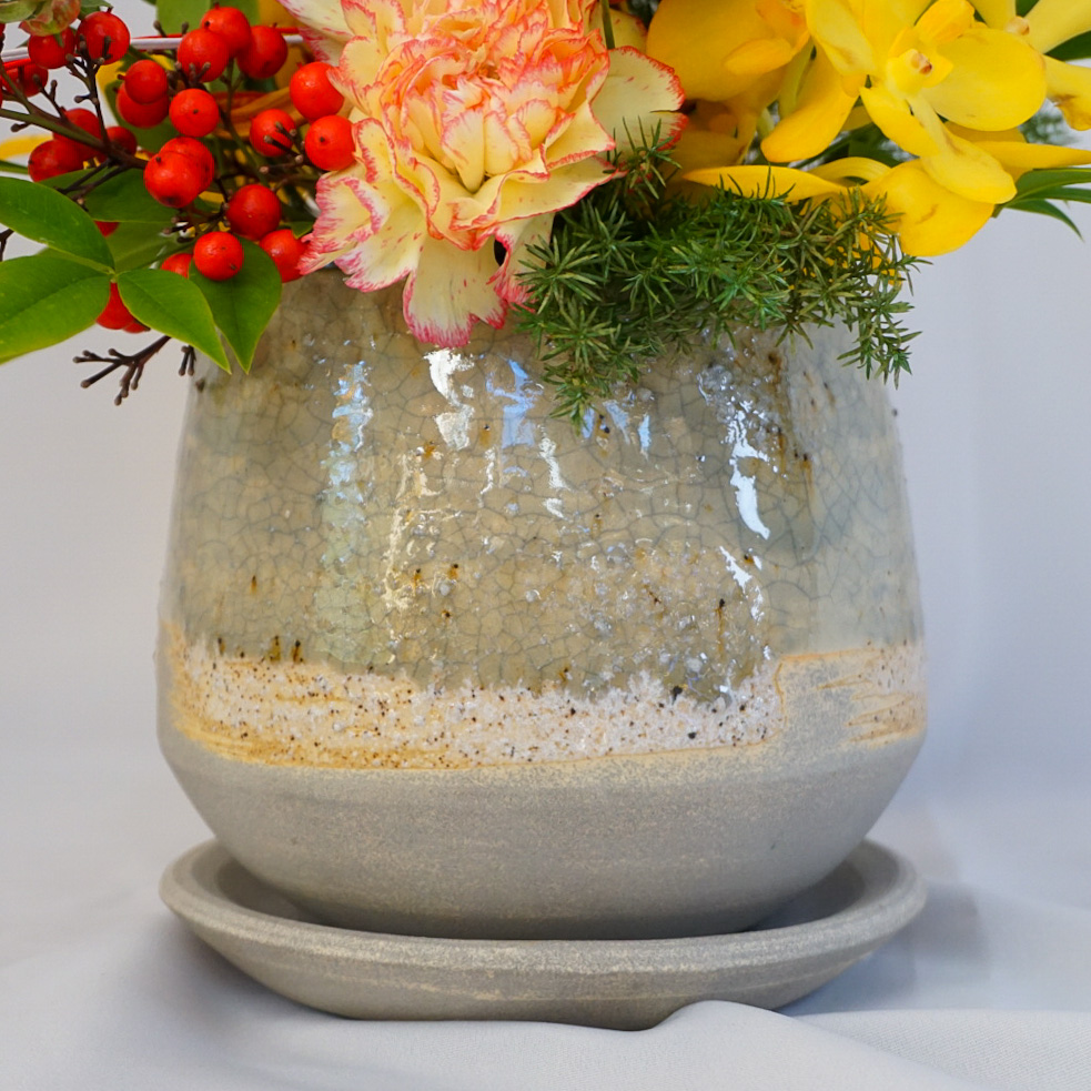 【お正月アレンジ】イエロー×オレンジ■信楽焼の器/送料込み※着日指定なしのご注文で29日のお届け