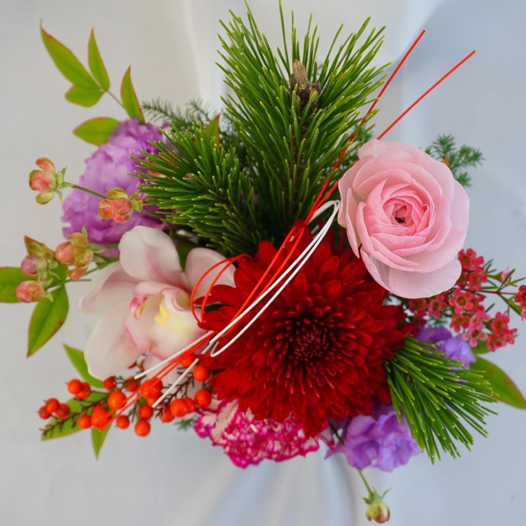 【お正月アレンジ】レッド×パープル■信楽焼の器/送料込み※着日指定なしのご注文で29日のお届け