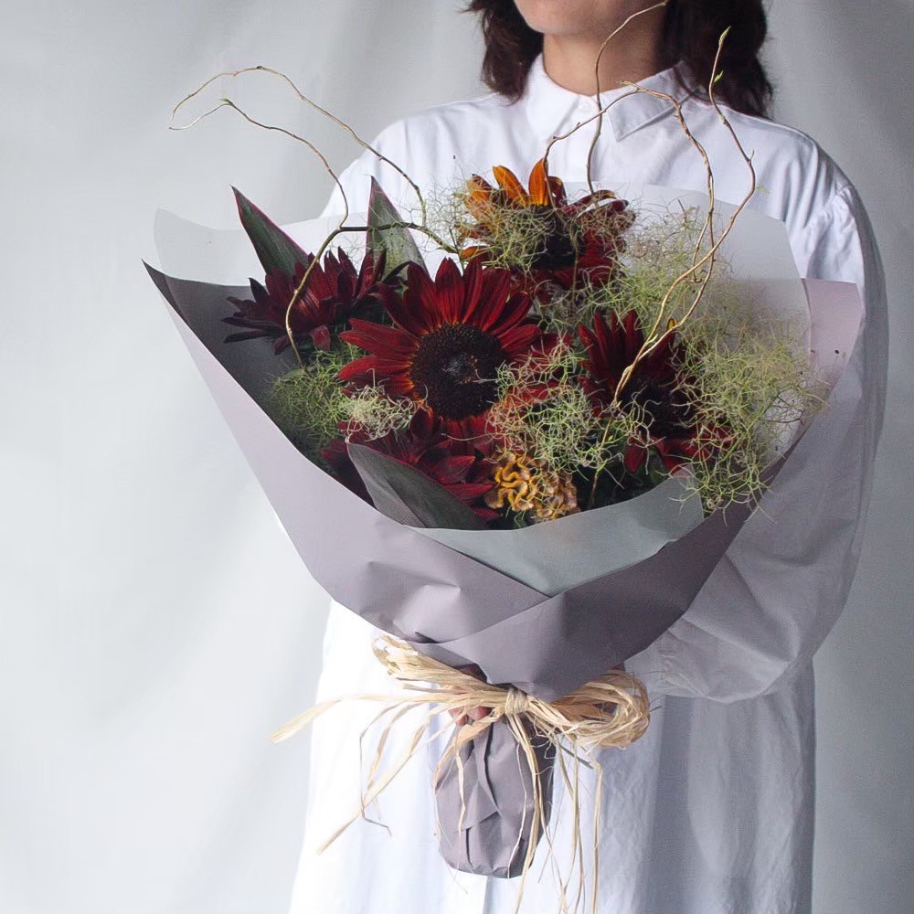【夏の花束】ヒマワリとスモークツリーを楽しむ・ブラウン系/送料込み＋クール便¥330※期間限定