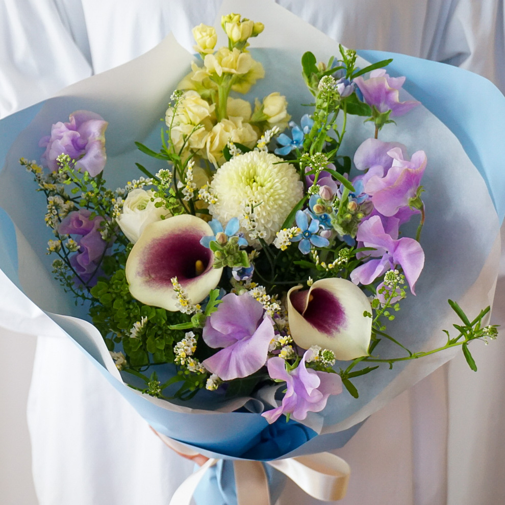 【季節の花束】ホワイト×ブルー■Sサイズ/送料込み