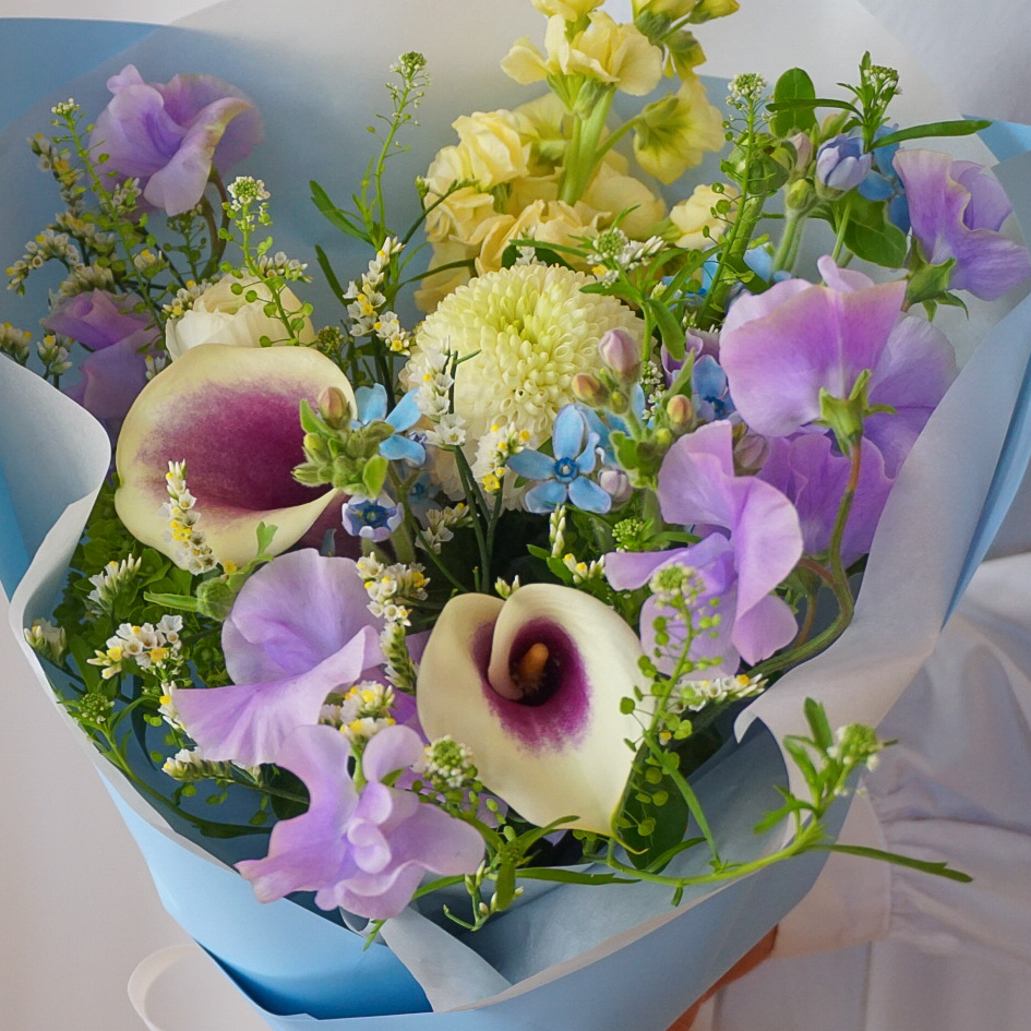 【季節の花束】ホワイト×ブルー■Sサイズ/送料込み