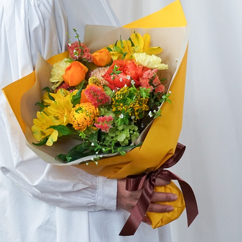 【季節の花束】イエロー×オレンジ■Sサイズ/送料込み
