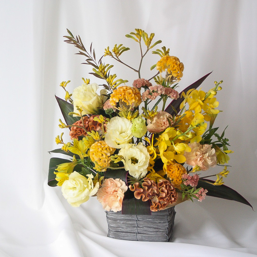 【季節のアレンジ】イエロー×オレンジ■Mサイズ/送料込み