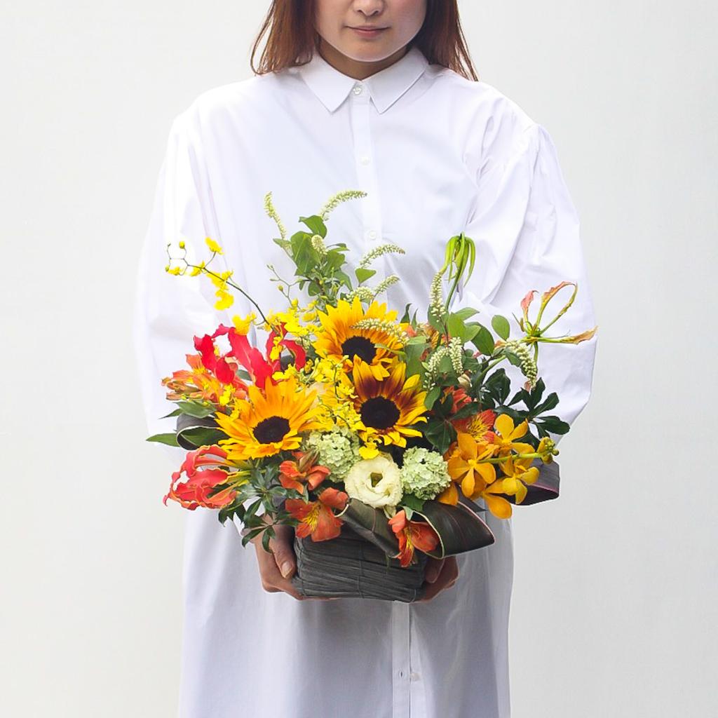 【季節のアレンジ】イエロー×オレンジ■Mサイズ/送料込み