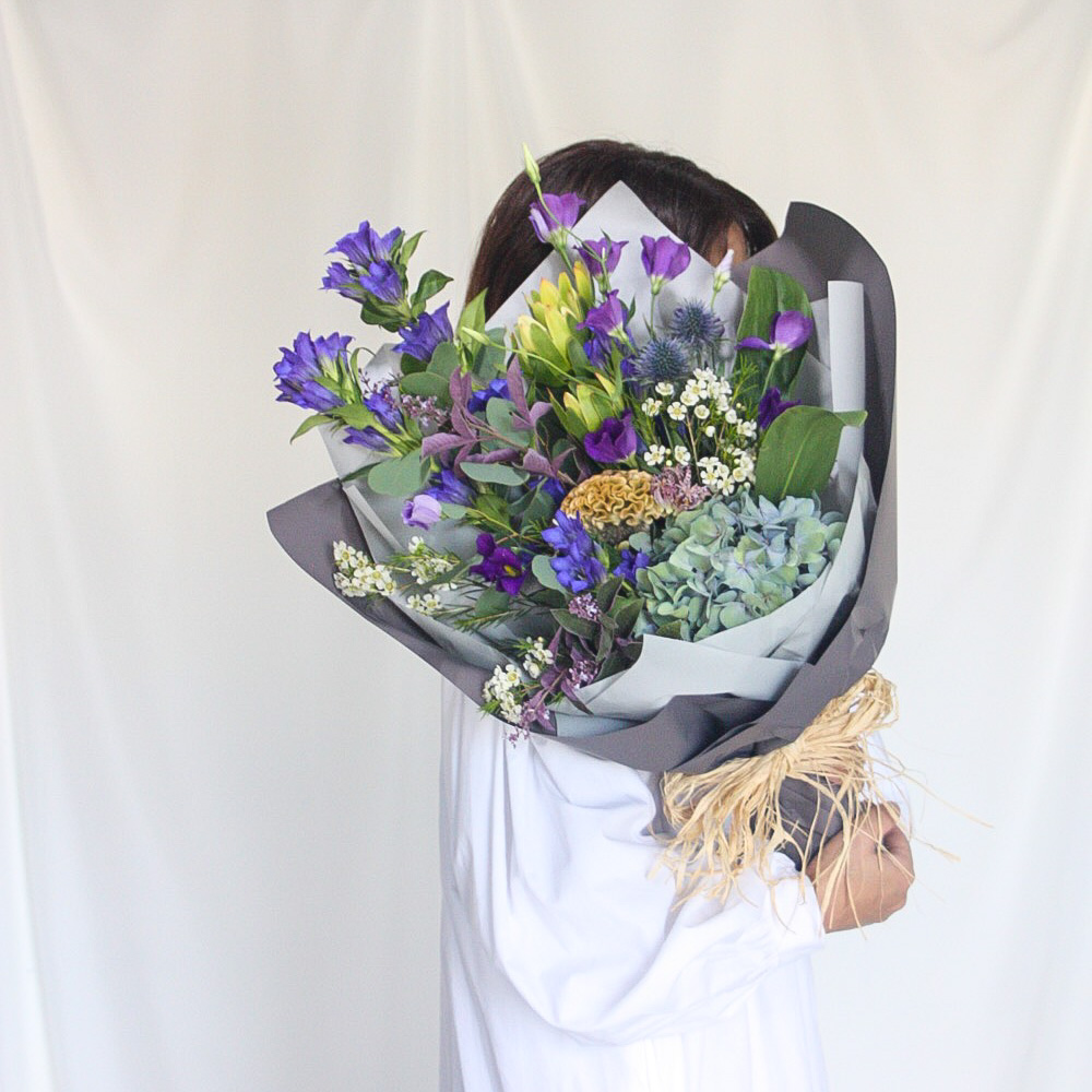 【季節の花束】ブルー×パープル■Mサイズ/送料込み