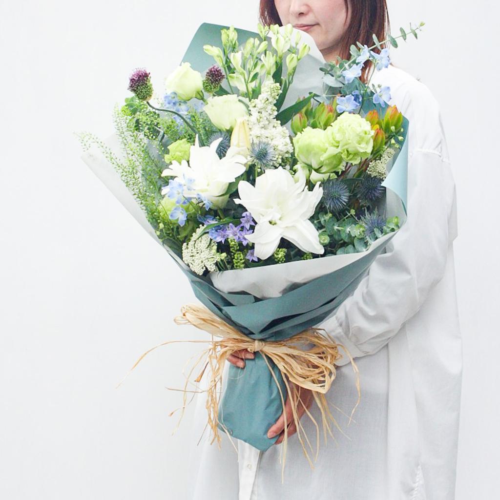 【季節の花束】ホワイト×ブルー■Mサイズ/送料込み