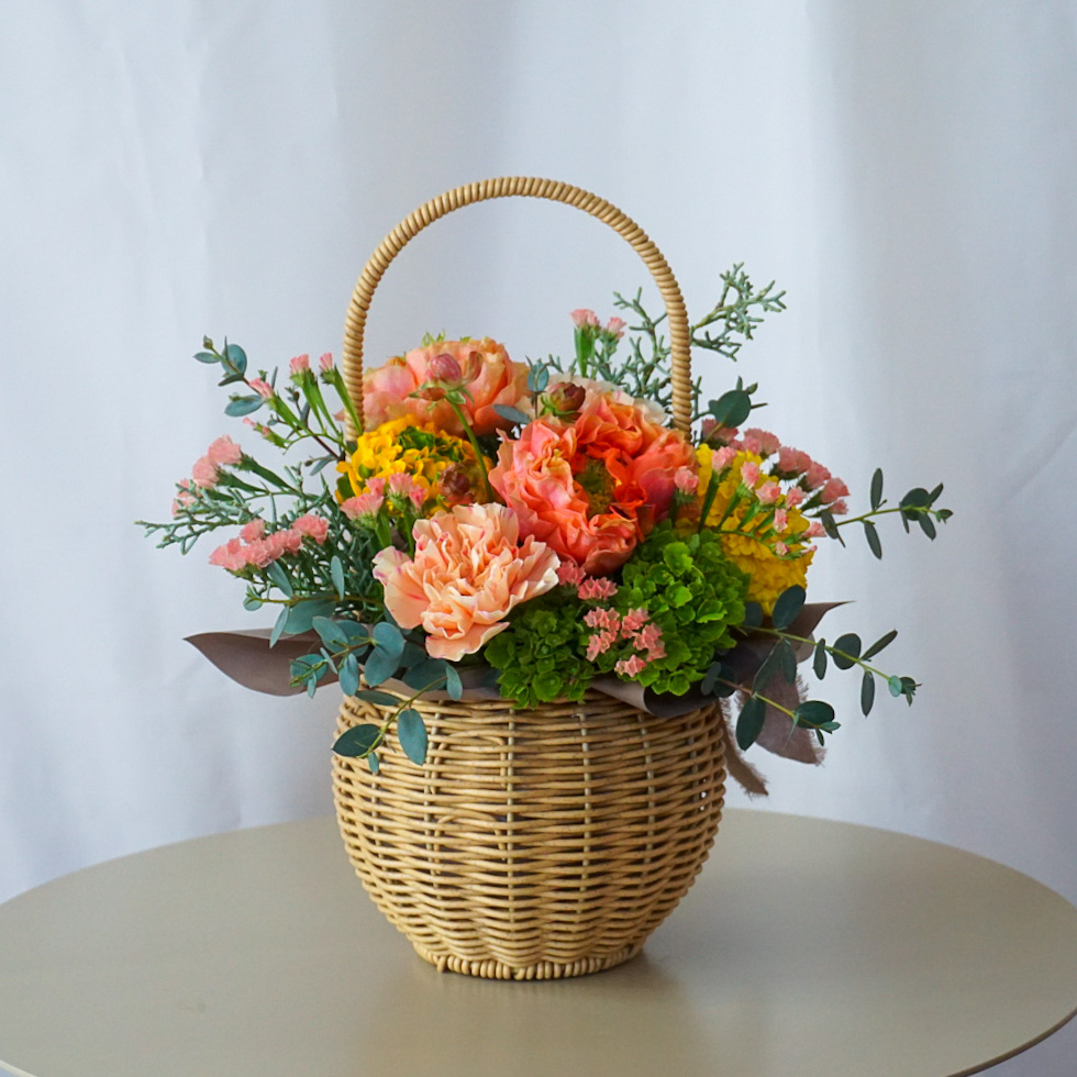 【バスケットアレンジメント】 オレンジ×イエロー/送料込み