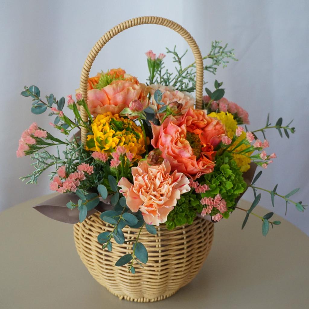 【バスケットアレンジメント】 オレンジ×イエロー/送料込み