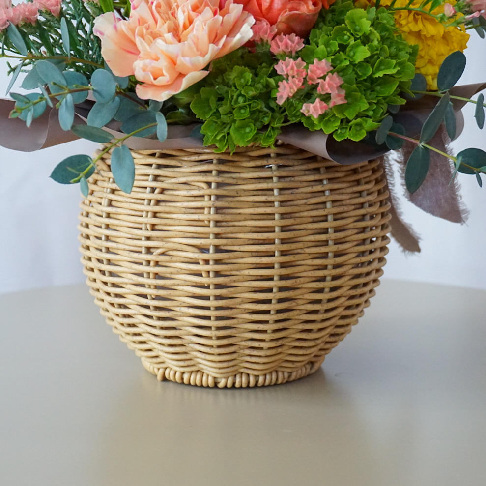 【バスケットアレンジメント】 オレンジ×イエロー/送料込み