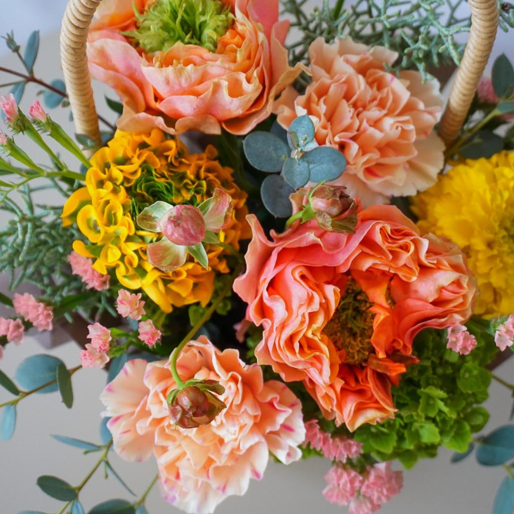 【バスケットアレンジメント】 オレンジ×イエロー/送料込み