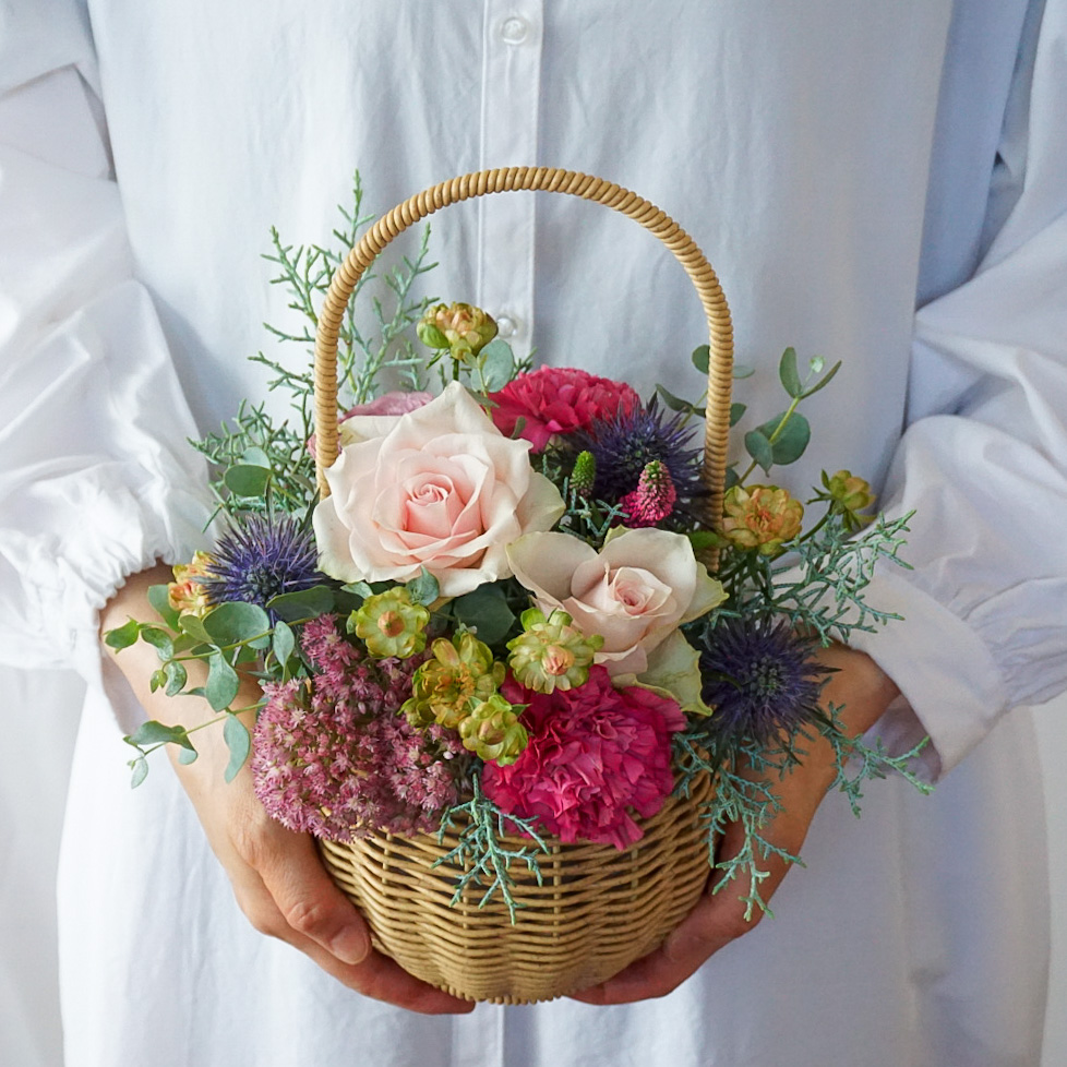 【バスケットアレンジメント】ピンク/送料込み