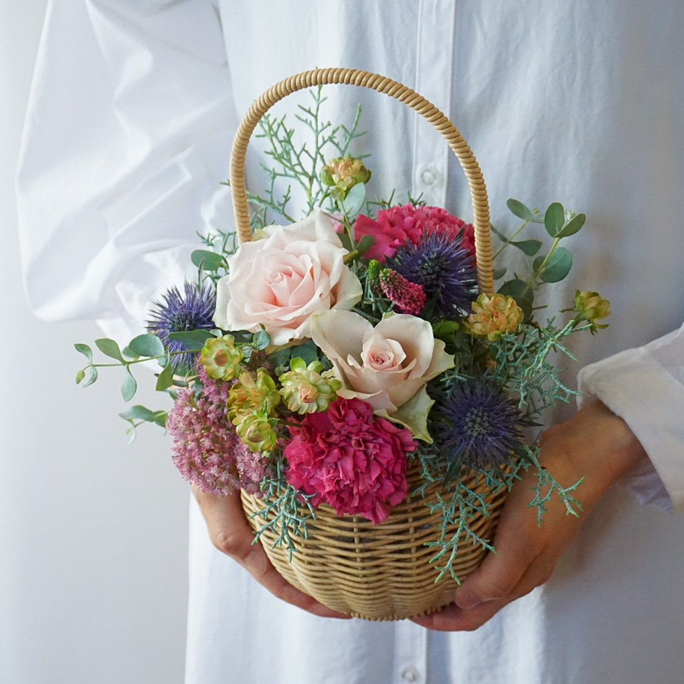 【バスケットアレンジメント】ピンク/送料込み