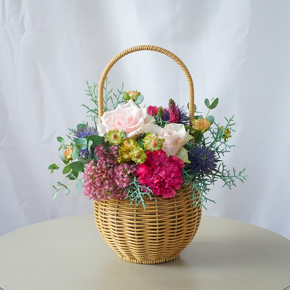 【バスケットアレンジメント】ピンク/送料込み