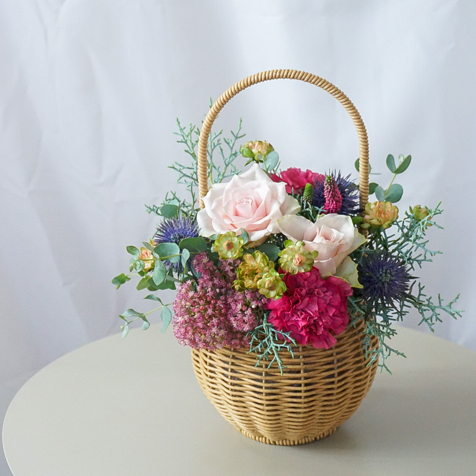 【バスケットアレンジメント】ピンク/送料込み