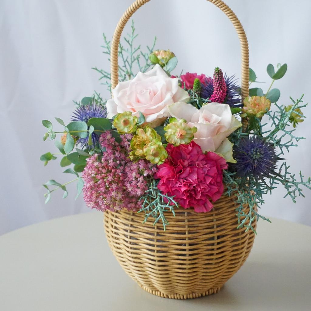 【バスケットアレンジメント】ピンク/送料込み