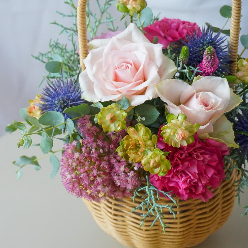 【バスケットアレンジメント】ピンク/送料込み