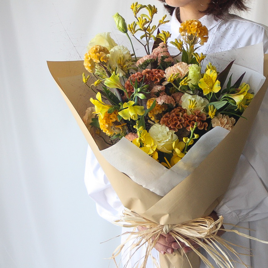 【季節の花束】イエロー×オレンジ■Mサイズ/送料込み